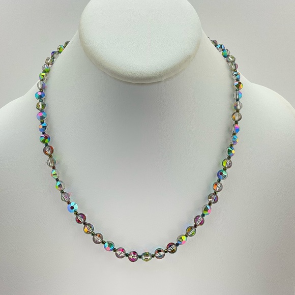 New Aurora Borealis Crystal Necklace, Handmade, BoHo, Coin Shape Beads, Festival - Picture 4 of 6